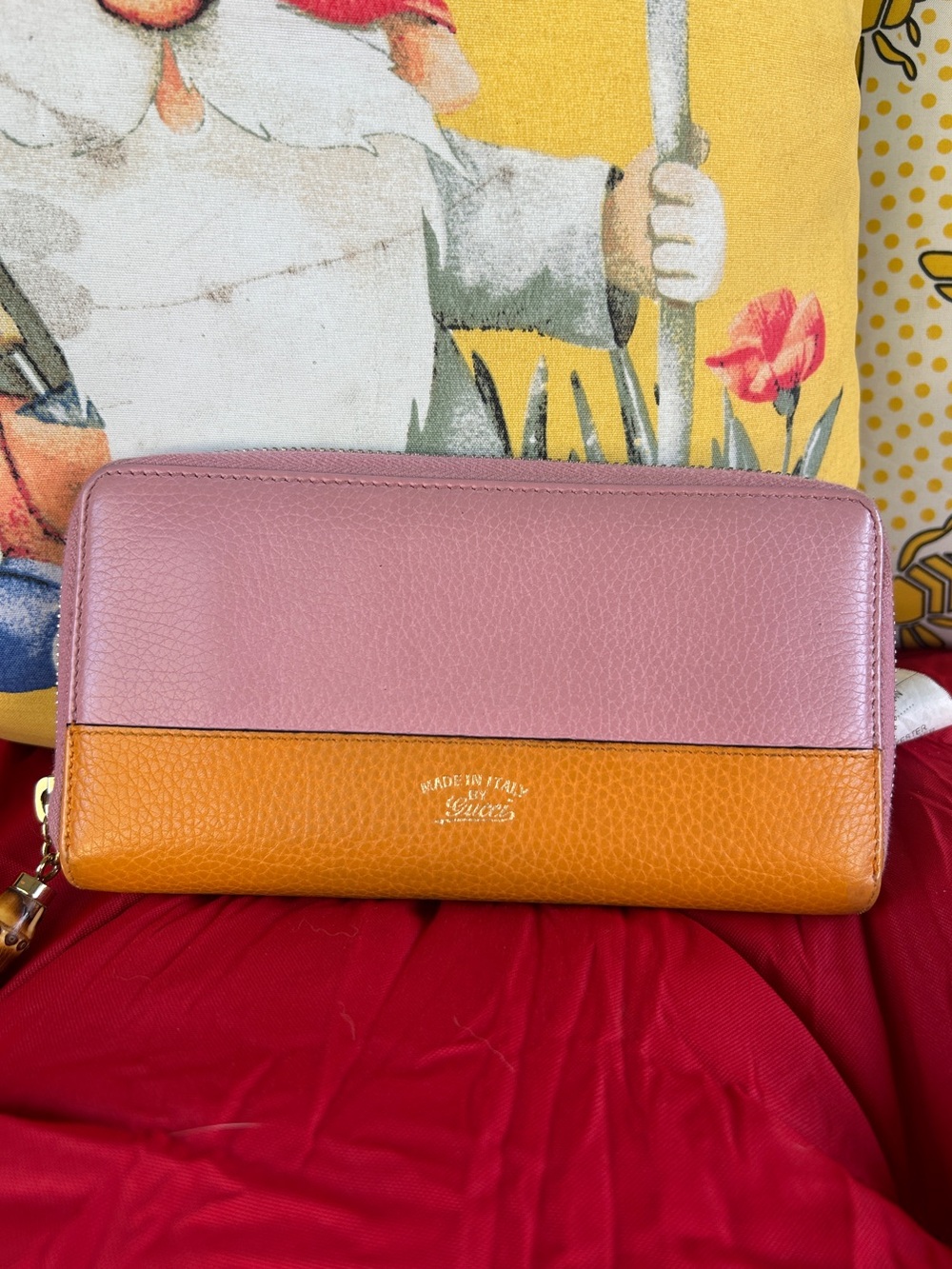 Gucci Two-Tone Pink and Orange Leather Zip Wallet
